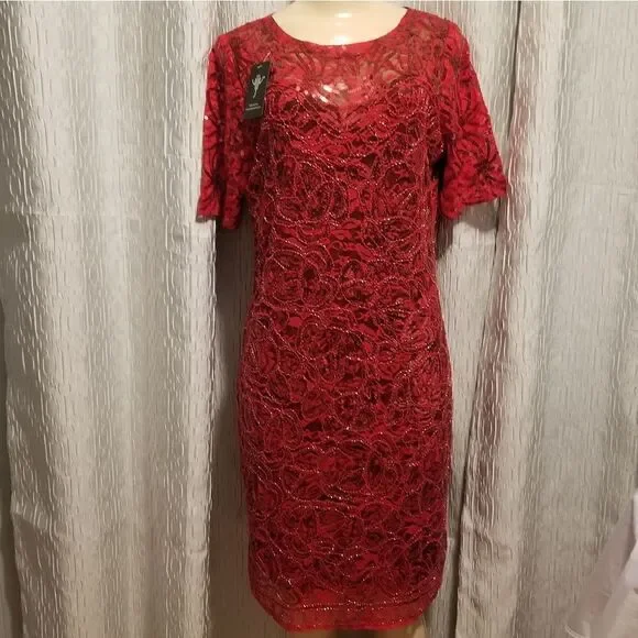 VIJIV+vintage 1920s sequined flapper dress +red new Large - Picture 7 of 16